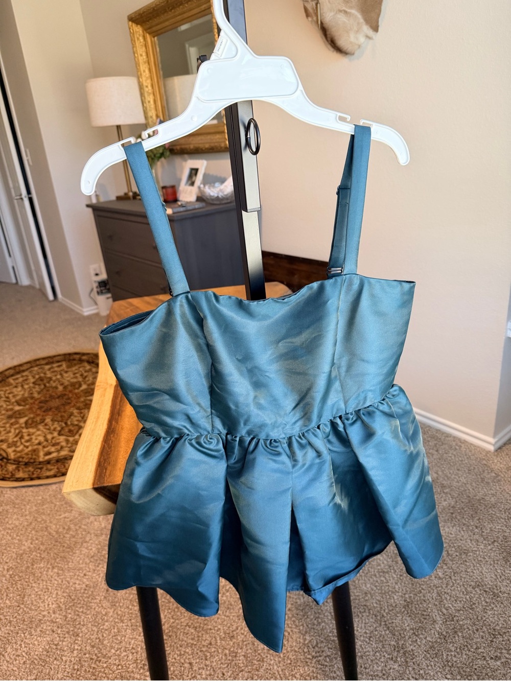 Anthropologie Teal Satin Peplum Tank Top